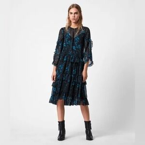 AllSaints Macey Cultivar Chiffon Floral Midi Dress Size 00